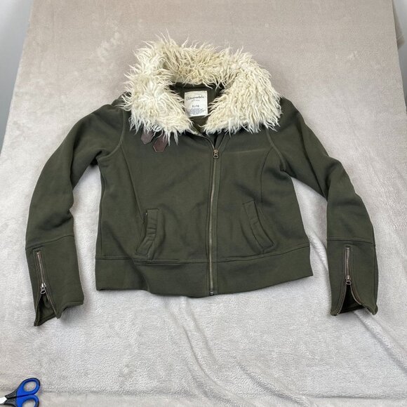 Aéropostale Women's Faux Fur Collar Full Zip Jacket XL Army Green Olive Green - Picture 10 of 11